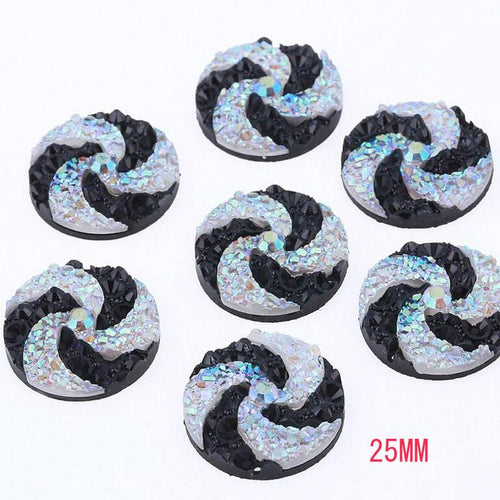 25mm Whirlwind Black & White AB Resin Gem Sew On