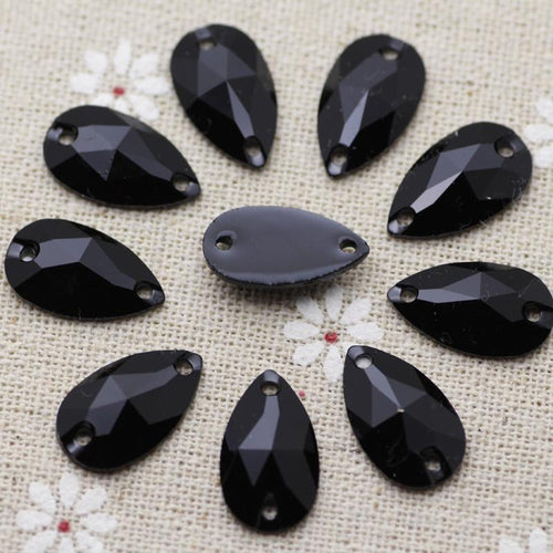 10.5*18mm Black Teardrop Resin Sew on Gem Flat back