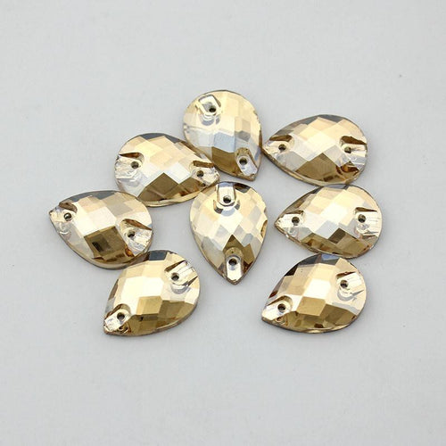 12*28mm Champagne Gold Glass Crystal Rhinestone Sew On