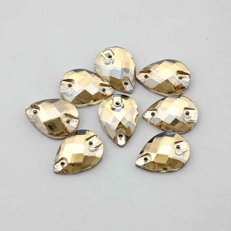 12*28mm Champagne Gold Glass Crystal Rhinestone Sew On