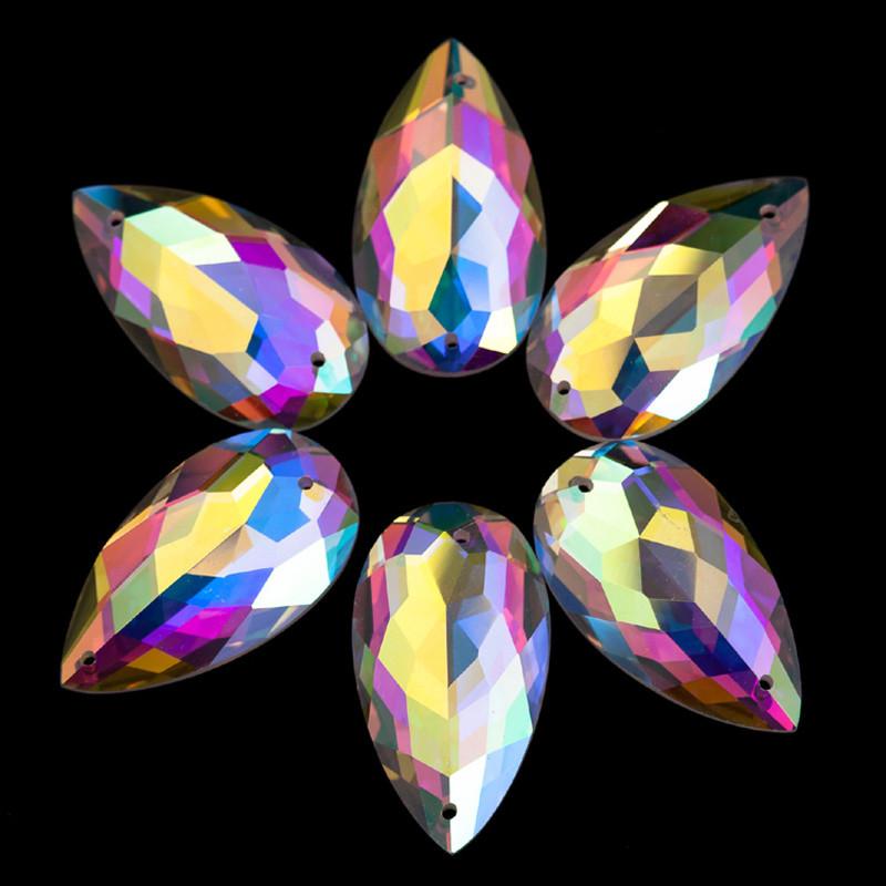 16*29mm AB Teardrop Fancy Multifaceted Glass Gem Sew on
