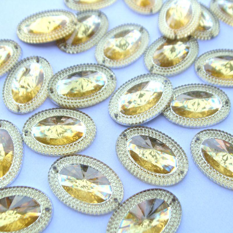 18*25mm Regal Oval Flat Back Sew On Silver base Resin Gem in Gold