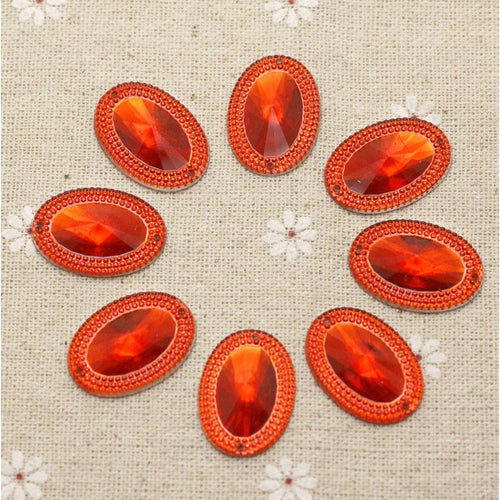 18*25mm Regal Oval Flat Back Sew On Silver base Resin Gem in Red