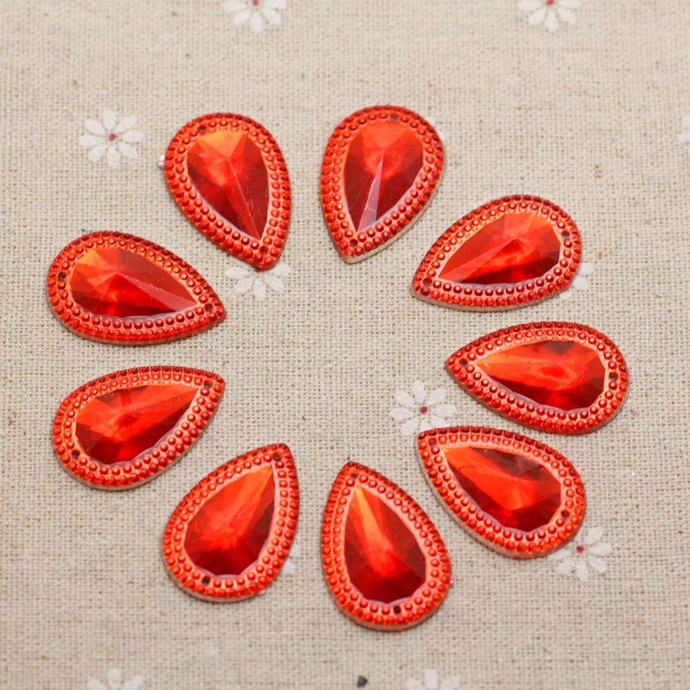 20*30mm Large Red Regal Teardrop Flat Back Sew On Silver base Resin Gem in Red