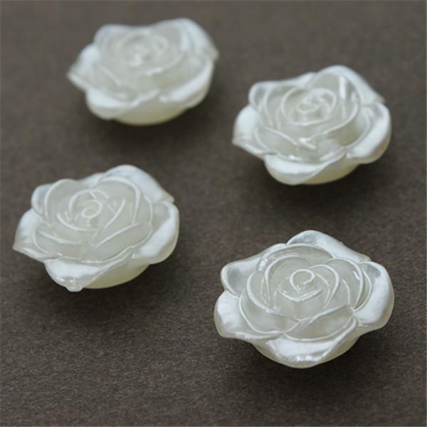 18mm White/Irovy Pearl Roses, Flat Back, Glue On Resin Gem