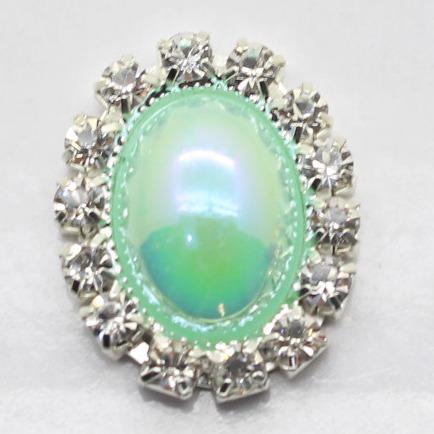17*21mm Mint AB Pearl Oval in Silver Rhinestone Frame Gem