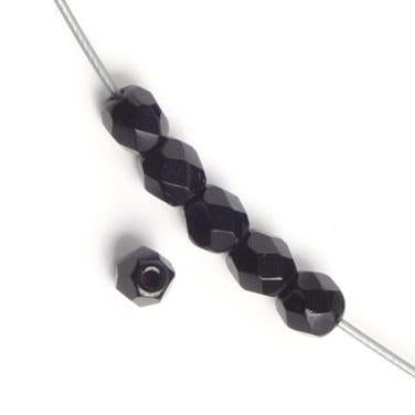4mm Jet Black Opaque, Czech Fire Polished Beads