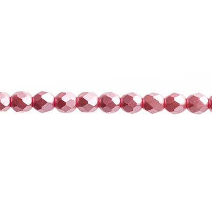 4mm Pearl Pastels Strawberry Pink, Czech Fire Polished  Beads Strung