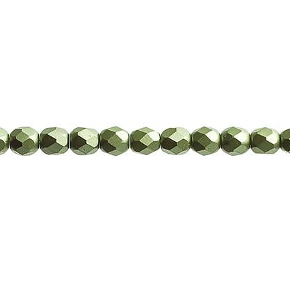 4mm Pearl Pastels Sage Green, Fire Polished Beads