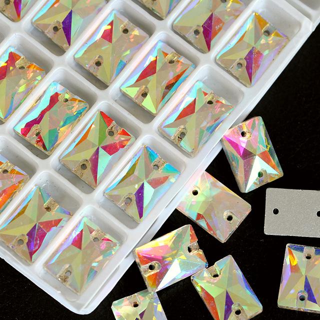 13*18mm AB Rectangle Glass Gems, sew on