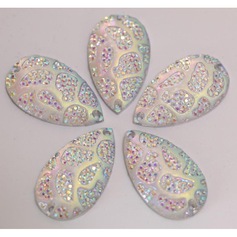 15*27mm Teardrop Animal Print AB Resin Sew on Flat Back Gem