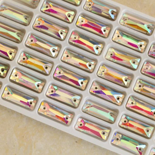 8*24mm AB Rectangle Long Glass Gem, Sew on