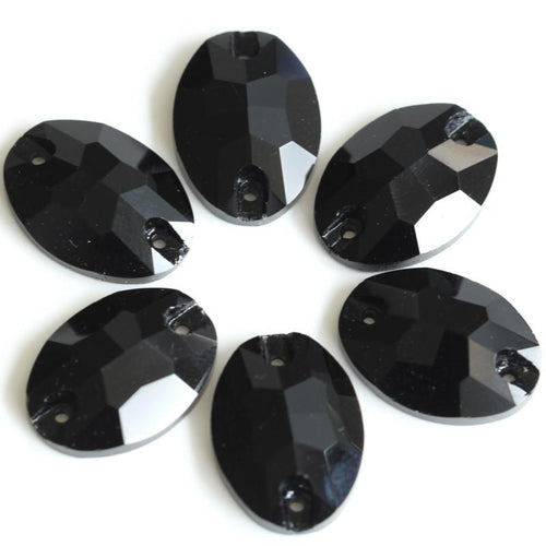 13*18mm Oval Black Glass Gem, Sew on