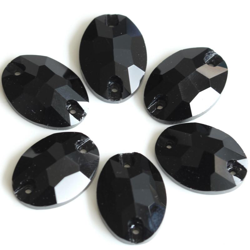 13*18mm Oval Black Glass Gem, Sew on