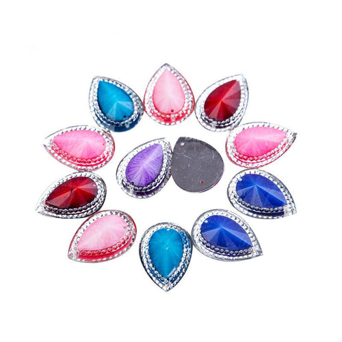 18*25mm Colourful Opaque Teardrop with Silver Edging Resin Gem