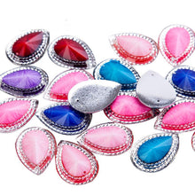18*25mm Colourful Opaque Teardrop with Silver Edging Resin Gem