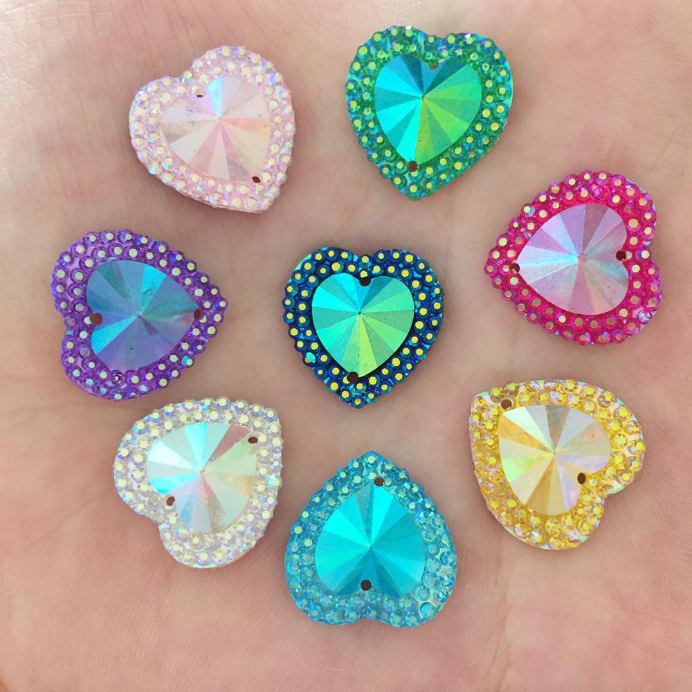 16mm AB Resin Heart Shaped Gem, Sew on