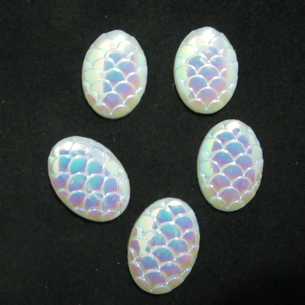 10*13mm White Oval Mermaid Resin Gem