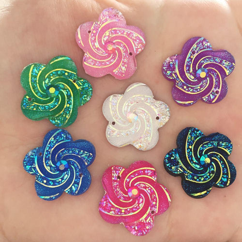 20*20mm AB Colourful Pinwheel Flowers Sew on Resin Gems