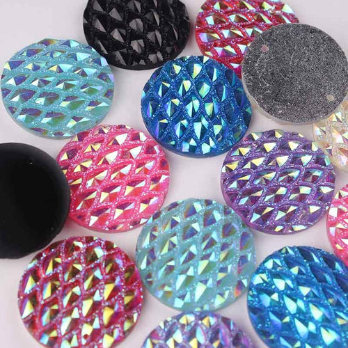 25mm Mixed Colours of AB Druzy/Dragon Scale Texture, Sew on,  AB Resin Gem