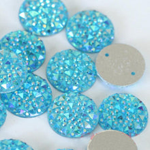 14mm White AB, Pink AB, Light Purple AB, Light Blue AB, Pale Yellow AB, Circle Shaped, Druzy Textured, Sew On, Resin Gem