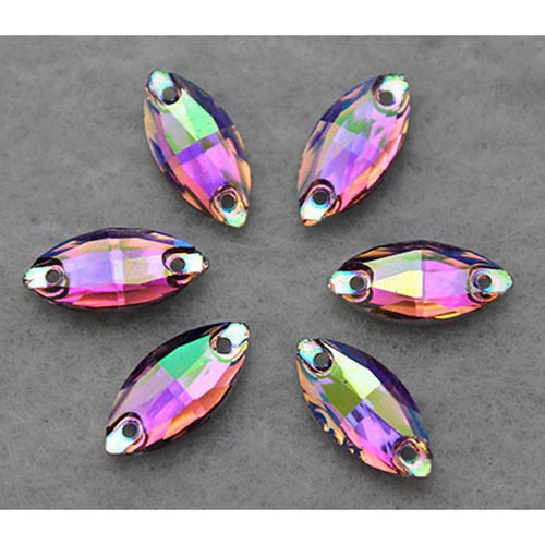 7*15mm Colourful AB Navette Shaped Resin Sew on Gems