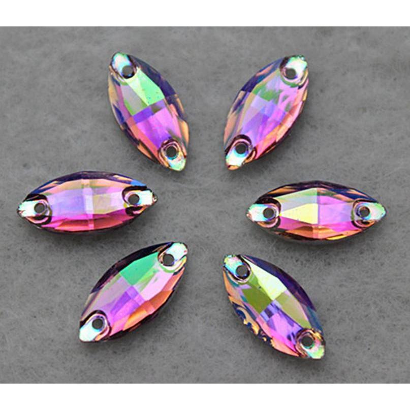 7*15mm Colourful AB Navette Shaped Resin Sew on Gems
