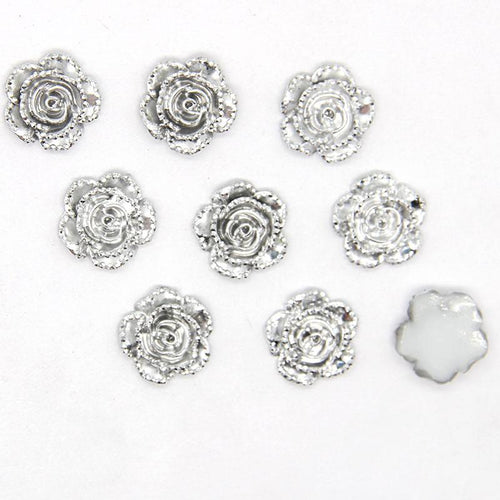 11mm Silver Metallic Druzy Rose Flower Floral Gem, Glue on, Sold in pairs