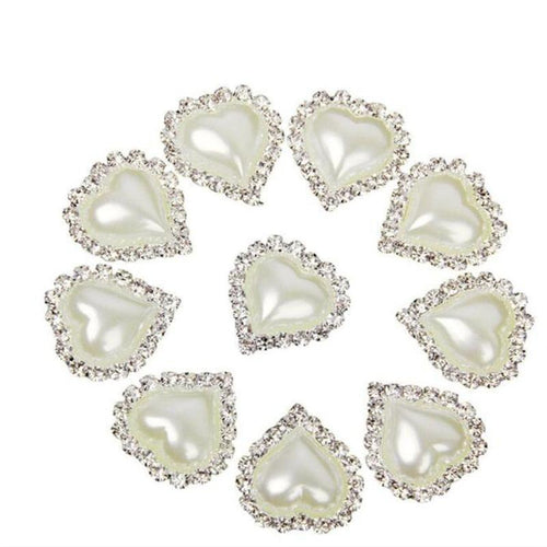 20mm White Heart Shaped Pearl in Silver Rhinestone Frame Resin Gem