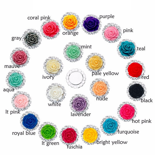 20mm Resin Roses in Round Rhinestone Frame, (Sold in packs of 4)