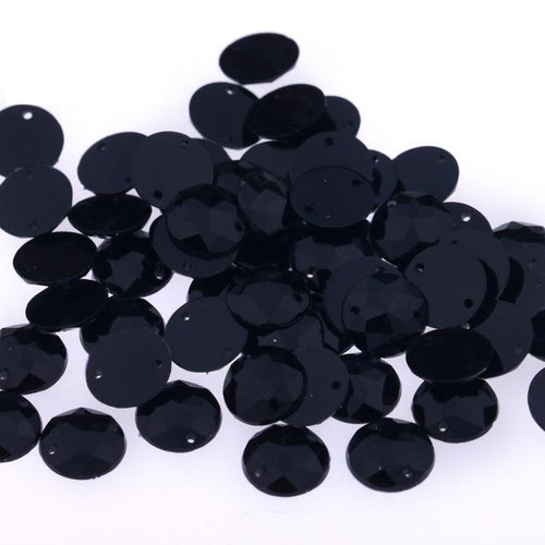 6mm-14mm Jet Black Round, Sew on, Acrylic Resin Gem