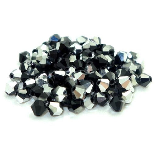 3mm Black and Silver (Half and Half) Bicone Beads