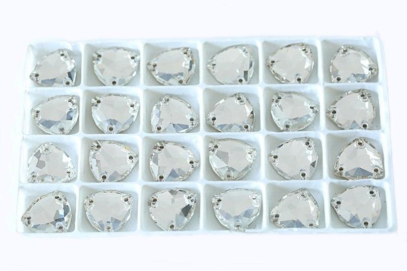 12mm Clear Silver, Triangular Glass Sew on, Fancy Glass Gem