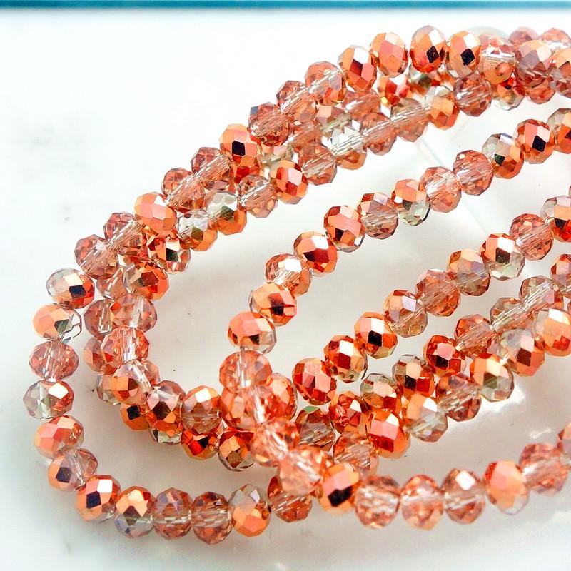 3mm Peach & Rose Gold Metallic Half Plated Rondelle Beads