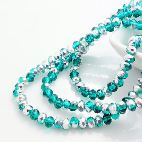 4mm Teal Green and Silver Rondelle Bead