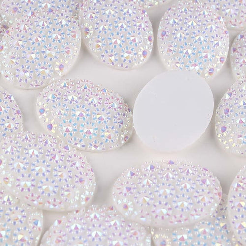 30*40mm Large Oval, with Starburst pattern, Sew On, Resin Gem in AB White and AB Crystal