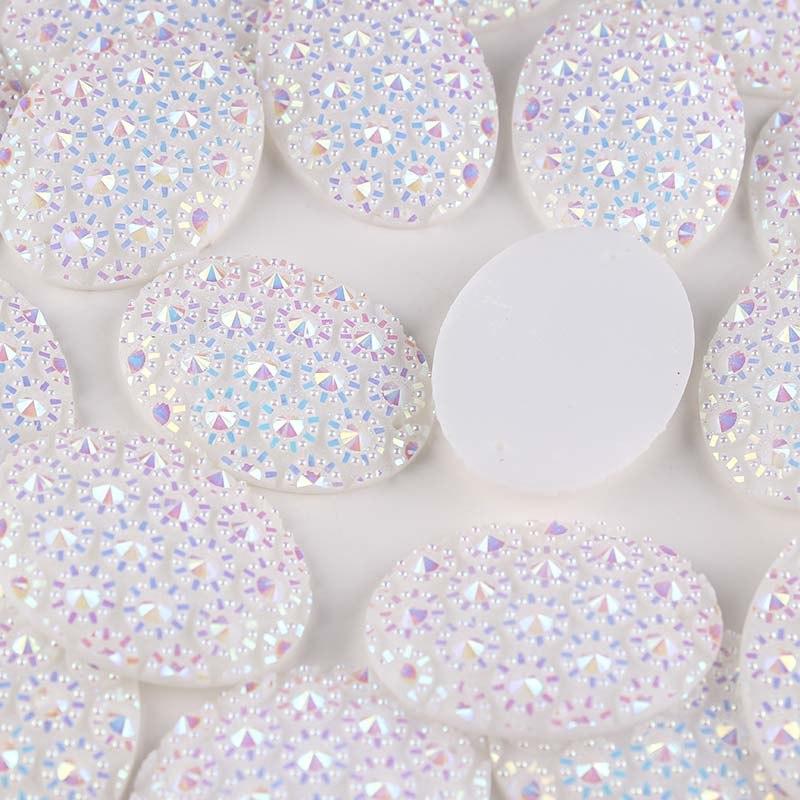30*40mm Large Oval, with Starburst pattern, Sew On, Resin Gem in AB White and AB Crystal