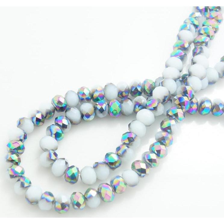 4mm White and Rainbow Metallic Mix Rondelle Bead