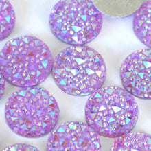 14mm White AB, Pink AB, Light Purple AB, Light Blue AB, Pale Yellow AB, Circle Shaped, Druzy Textured, Sew On, Resin Gem