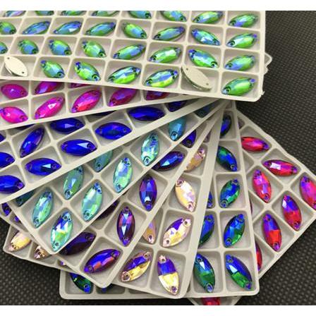 7*15mm Colourful AB Navette Sew On Glass Gem