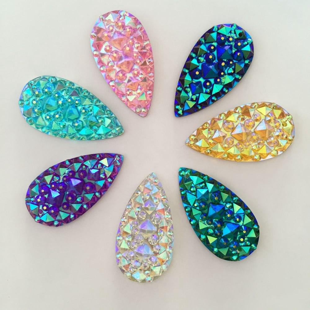 16*30mm Mixed Long Teardrop Shaped, Druzy Texture, Sew on, Resin Gem