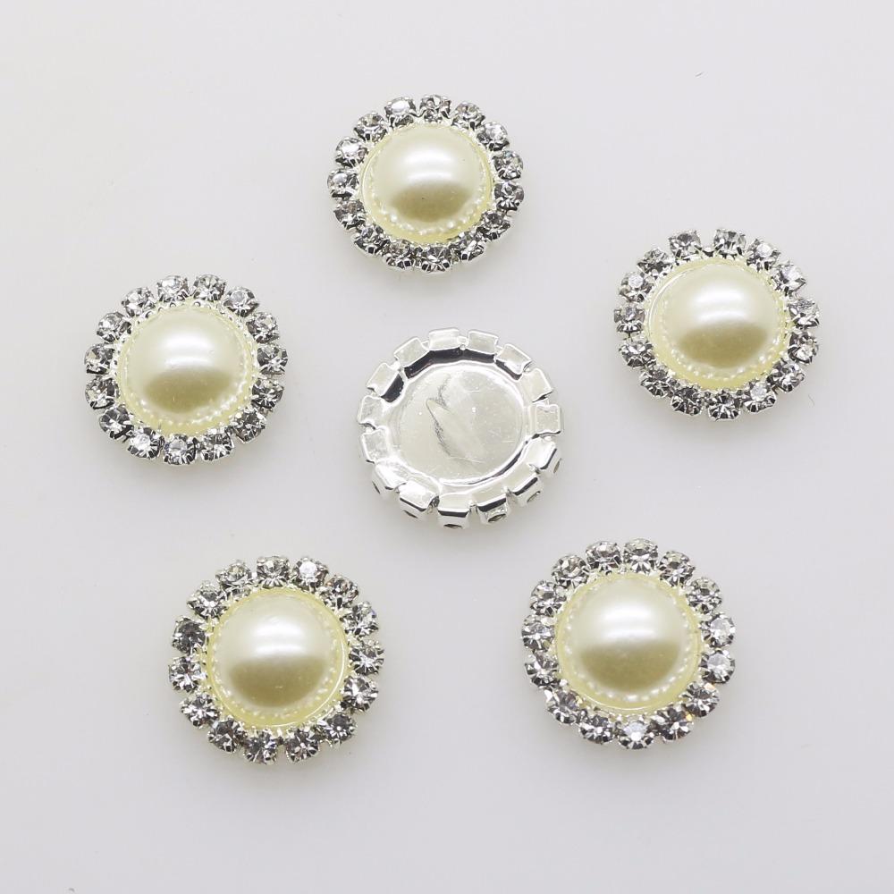 15mm Ivory White Pearl in Silver Rhinestone Frame Gem