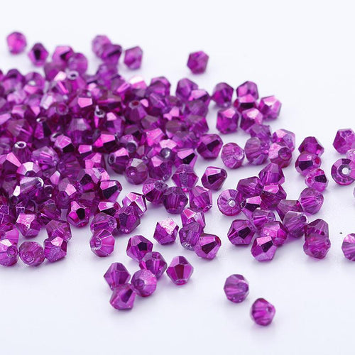 3mm Bright Pink Fuchsia Metallic Half Plated Bicone Beads