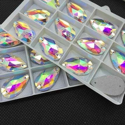 16*25mm AB Teardrop Fancy Glass Gem, Foil Back, Sew on