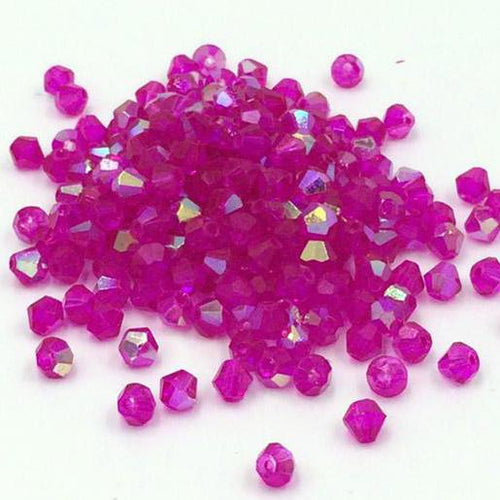 3mm & 2mm Fuchsia Pink AB Half Plated, Grade AAA Bicones Beads