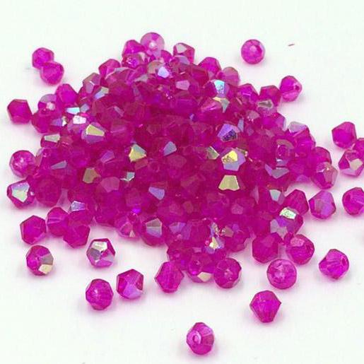 3mm & 2mm Fuchsia Pink AB Half Plated, Grade AAA Bicones Beads