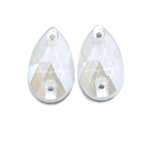 13*22mm White Jelly Luster Finish, Sew on, Foil Back, Teardrop Glass Gem