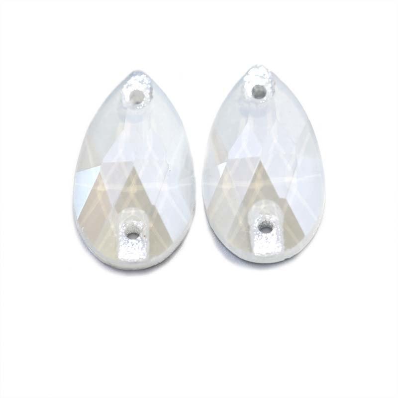 13*22mm White Jelly Luster Finish, Sew on, Foil Back, Teardrop Glass Gem