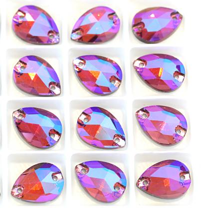 13*18mm Light Amethyst AB, Teardrop, Sew on, Glass Gem
