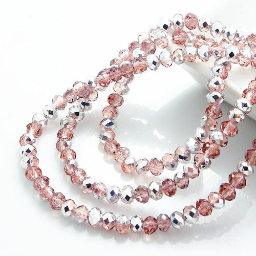4mm Pink and Silver Metallic Half Plated Rondelle Beads